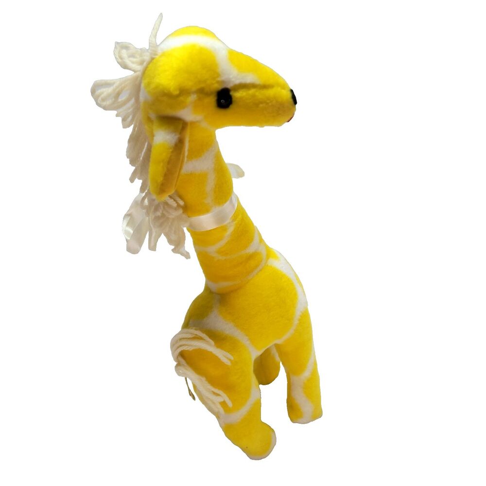 Vtg Giraffe Plush Bantam US Toys Inc 18" Yarn Hair‎ Yellow Bow hard stuffed USA